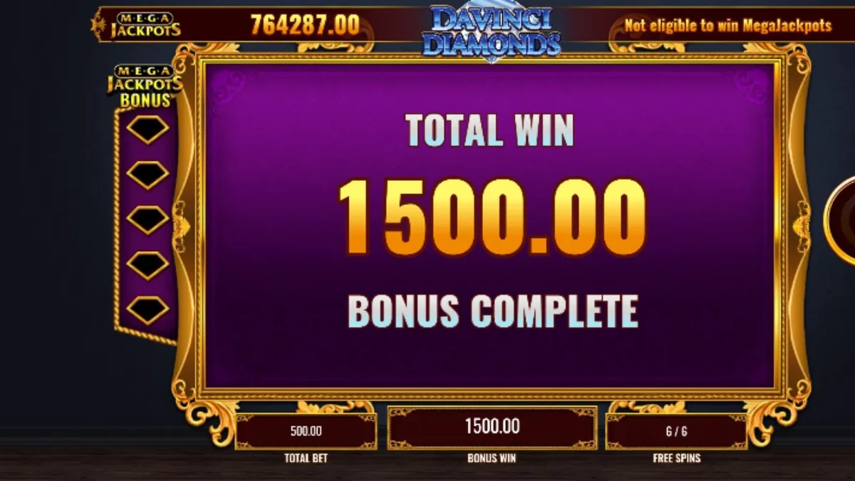 Mega Jackpot DaVinci Diamonds স্লটের রঙিন এবং শৈল্পিক ইন্টারফেস